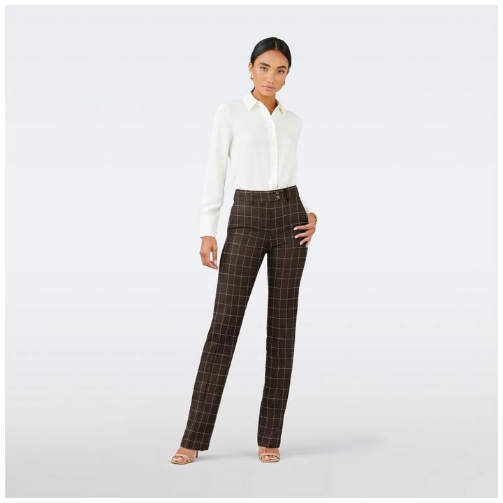 brown-checked-design-pants-women