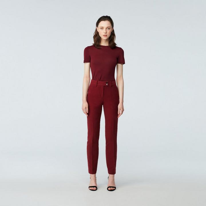 burgundy-solid-design-pants-women